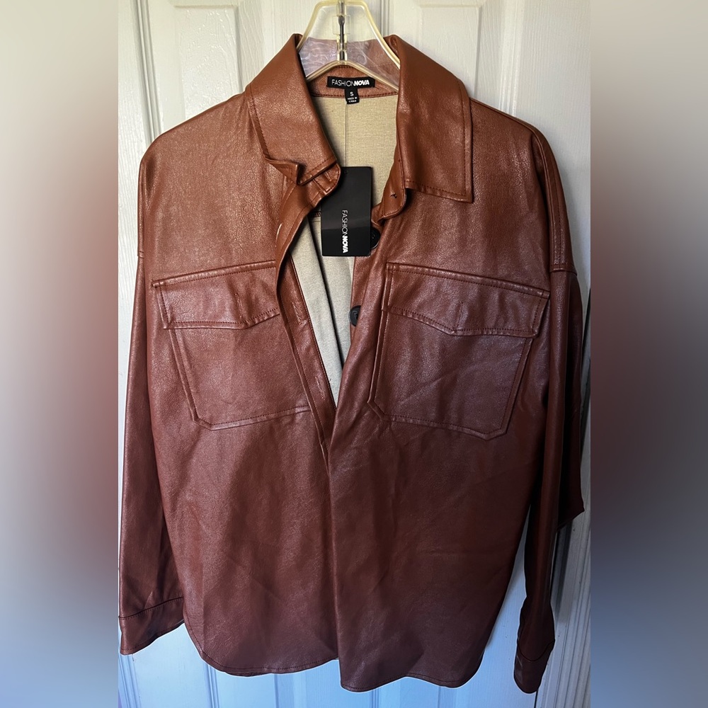 FashionNova faux leather shacket button up top